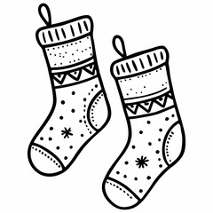 Christmas stocking black and white illustration
