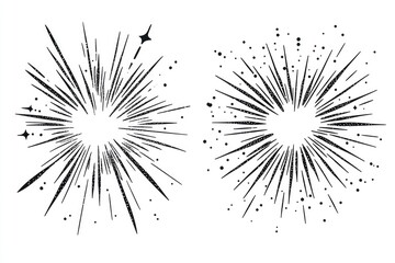 Set of unique black and white firework designs