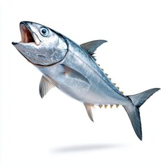 Fototapeta premium A photostock of a silver tuna fish on a white background, fresh and natural.