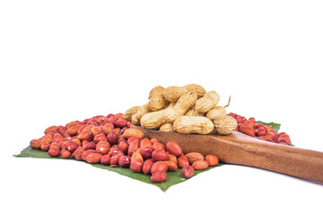 Peanuts plant food white background.Close-up of peanuts and nutshell isolated on white background.