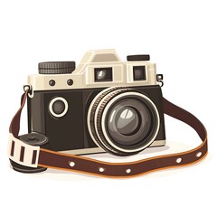 Cartoon vintage camera with a film roll on a white background.