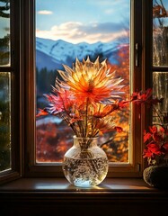 Seasonal Changes: Write about how the view outside the window changes with the seasons, reflecting on the glass flower's beauty.