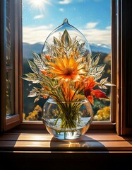 Seasonal Changes: Write about how the view outside the window changes with the seasons, reflecting on the glass flower's beauty.