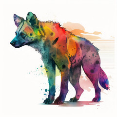 A multicolor hyena watercolor that creates a stunning Animal Behavior Art as a gift