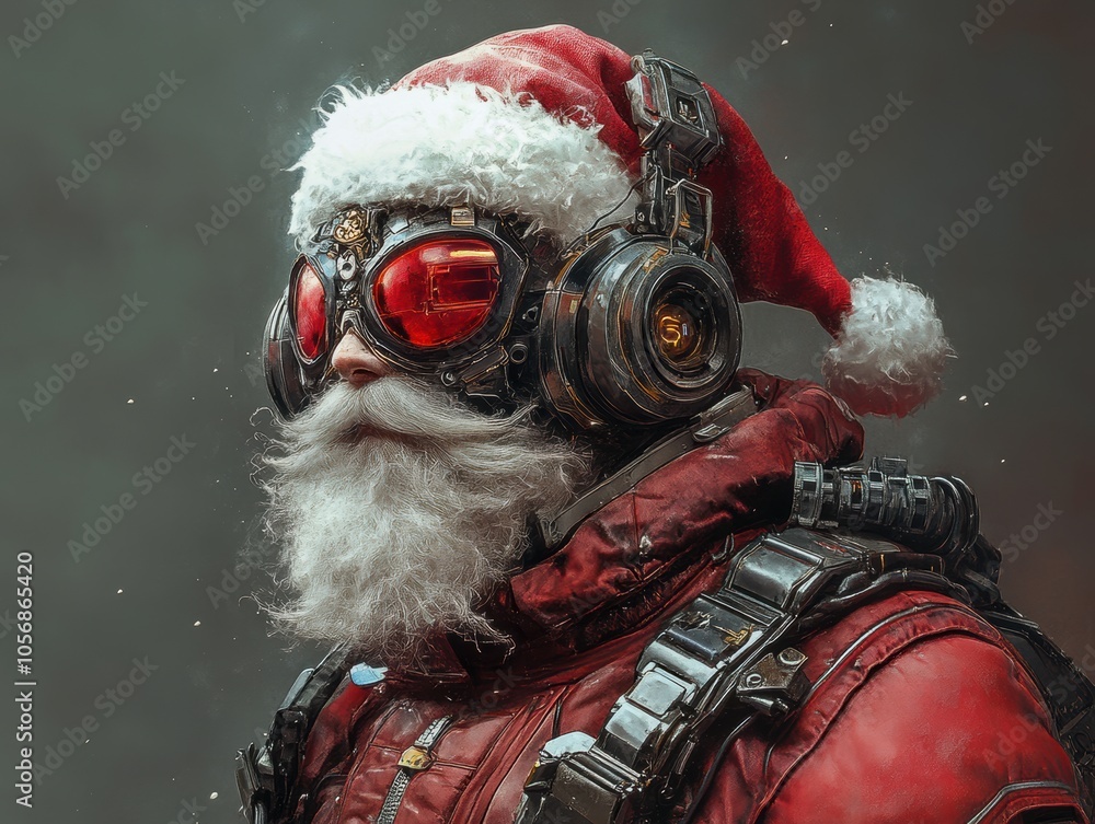 Wall mural a man in a red santa suit with goggles and a red hat