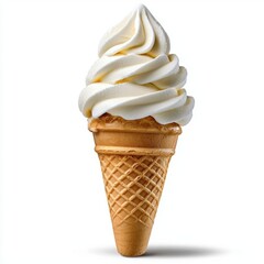 A photostock of a small cup of soft serve ice cream on a white background, sweet and creamy.