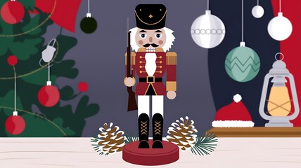Naklejka premium A Christmas Nutcracker Toy in Red Uniform and Black Hat
