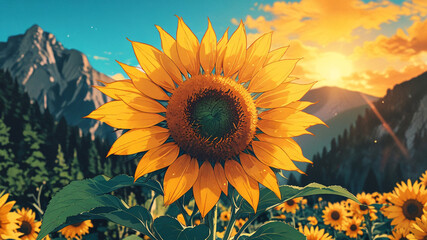 Luminous sunflower in water design 15.