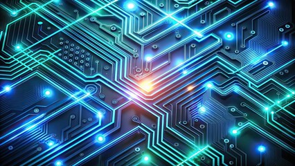 Obraz premium Circuit board visual effects with glowing neon lines and digital patterns, technology, data, computer