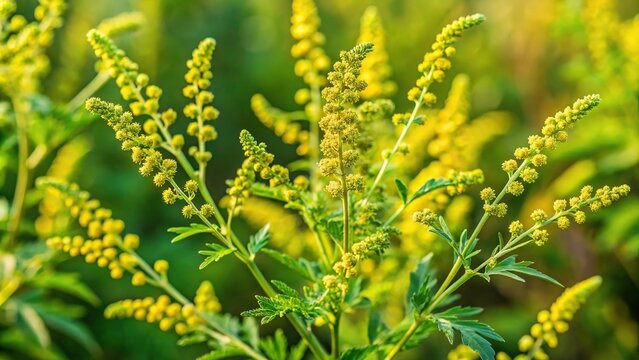 Common allergen ragweed Ambrosia artemisiifolia plant growing outside