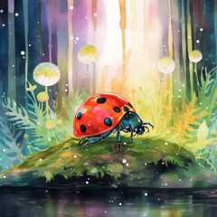 A multicolor ladybug watercolor that creates a stunning Macro Insect Photography as a gift