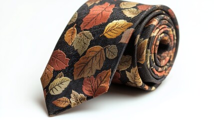 Rolled Tie with Fall Leaf Pattern