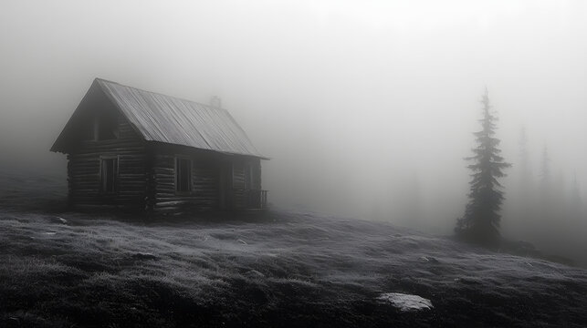 An abandoned cabin lost in the fog, tales of despair linger here.