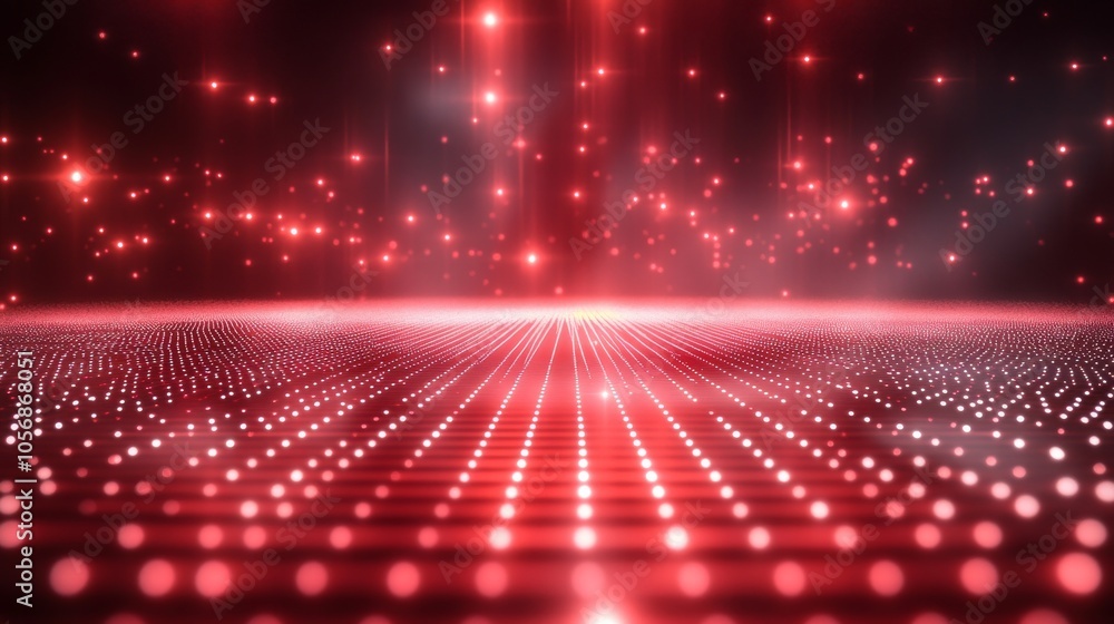 Poster red bokeh lights on a grid pattern surface