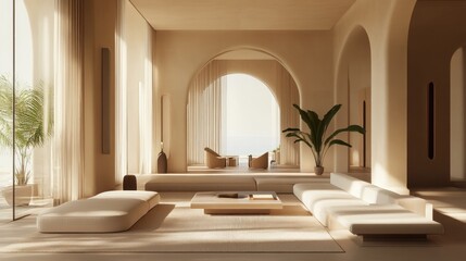 Serene Minimalist Living Room with Ocean View