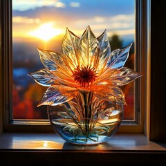 Seasonal Changes: Write about how the view outside the window changes with the seasons, reflecting on the glass flower's beauty.