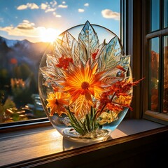Seasonal Changes: Write about how the view outside the window changes with the seasons, reflecting on the glass flower's beauty.