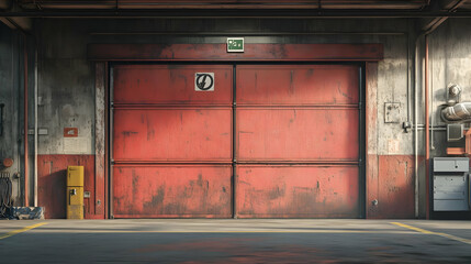 Red Garage Door with Concrete Walls - 3D Illustration