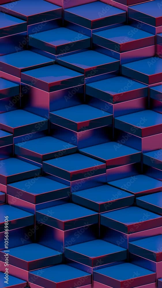 Poster Abstract 3D Blue and Red Cubes Pattern