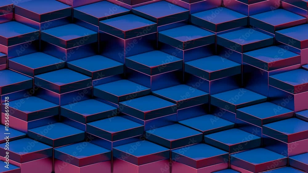 Poster abstract 3d blue and red cubes pattern