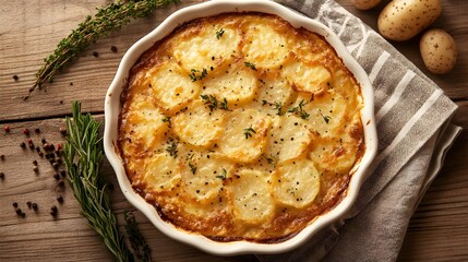 Ziemniaki Pieczone (Baked Potatoes) Casserole with Fresh Thyme (Polish Cuisine)