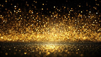 Naklejka premium Golden glitter shining on a black background, glitter, gold, sparkles, luxury, shiny, background, dark, elegant