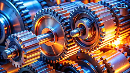 Close-up of a complex industrial machine with gears