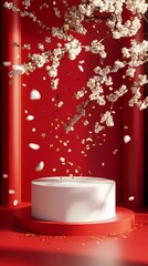 traditional chinese red and golden flower decoration poster background