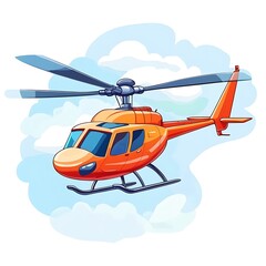 A cartoon helicopter flying low on a white background.