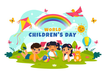 Obraz premium World Children's Day Vector Illustration on November 20 Featuring Cute Decorative Elements to Child Welfare and Rights in a Cartoon Background