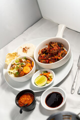 Traditional Indonesian Food - Ayam Penyet, Fried Duck, Green Sambal, Siomay Batagor, Soto Betawi, Rib Soup, Satay, Meatball