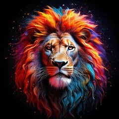 Fototapeta premium lion face close up on dark background