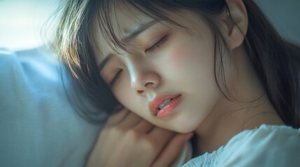 Serene Slumber: Tender Expression of a Young Asian Woman