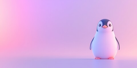 Obraz premium Cute Penguin on Pastel Background Cartoon Animal Illustration