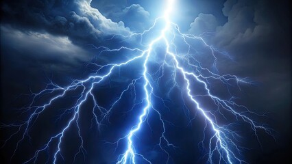 Fototapeta premium Bright bolt of lightning striking in the darkness, electricity, storm, power, energy, dramatic, thunder, flash, night