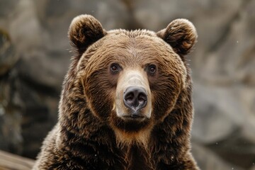 Fototapeta premium A large brown bear sits on top of a rocky outcropping