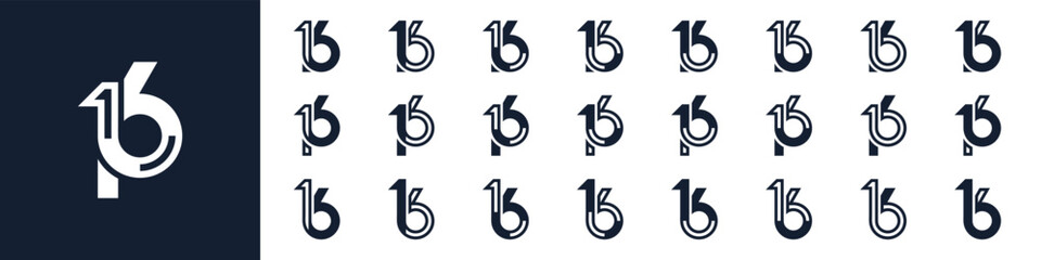 collection of creative number 16 logo designs. abstract sixteen design vector illustration