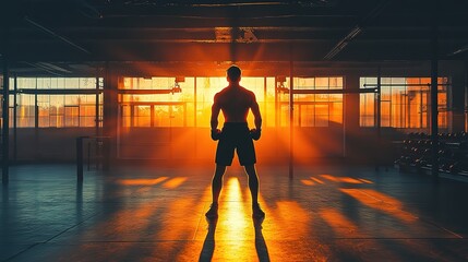 person shadowboxing in a quiet gym, using boxing as a way to manage stress, with focus and calm in their movements