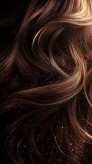 Fototapeta premium create an engaging realistic photo for hair care product focusing on silky hair, use dramatic lighting, rustic brown colors .generative ai