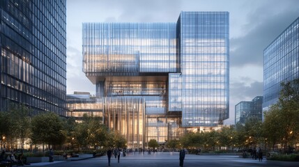 Fototapeta premium Modern Commercial Glass Office Building with Unique Design