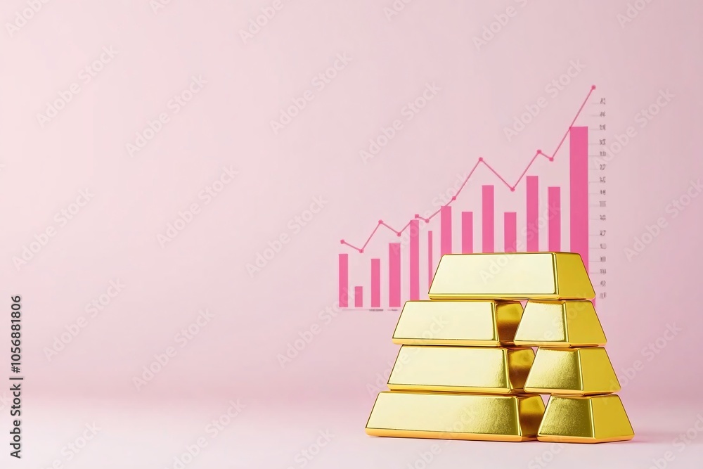 Poster a minimalist photo of stacked gold bars with a risk chart in the background, visually capturing the 