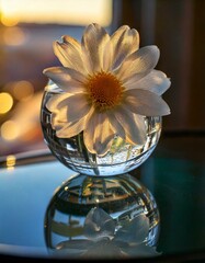 Reflections: Explore the reflections in the glass flower, both from the window and from the surroundings.