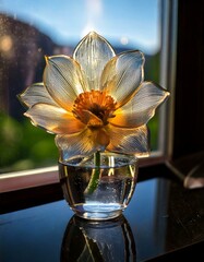 Reflections: Explore the reflections in the glass flower, both from the window and from the surroundings.