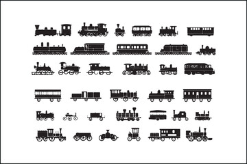 Obraz premium Train Silhouette SVG Bundle | Locomotive & Railroad Clipart | Digital Download for Crafts & DecorVintage Train Vector Pack | Steam Locomotive & Train Tracks SVG | Printable Clipart for DIY Projects 