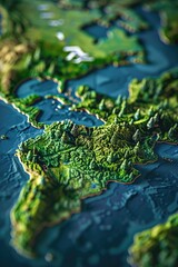 A detailed view of a map showing the continents and countries