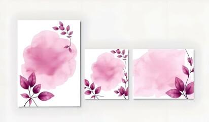 set of three cards with watercolor flowers, a digital rendering ideal for invitations. RSVP, menu , save thee date etc