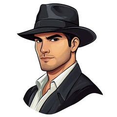 Cartoon man in a fedora hat, looking suave and cool on a white background.