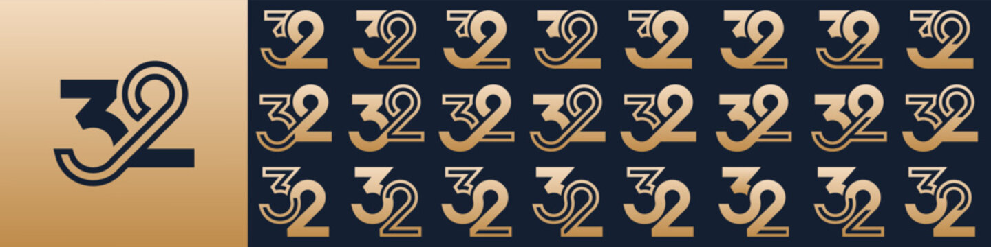 collection of creative number 32 logo designs. abstract thirty-two design vector illustration