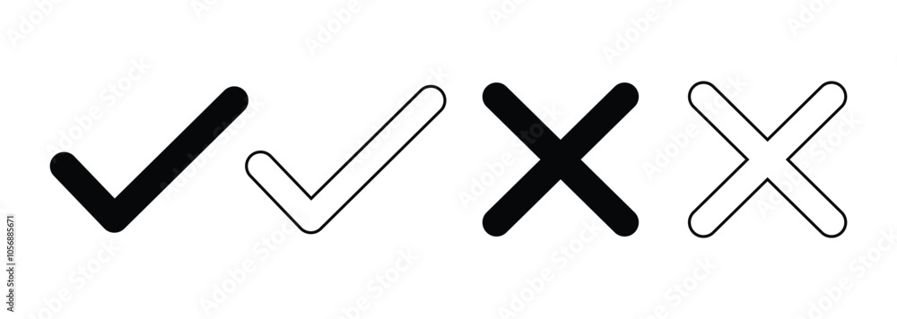 Poster tick and cross check mark vector icons set. checkmark right symbol tick sign. flat vector icon.