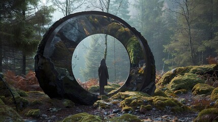 Mysterious Circular Frame in a Foggy Forest
